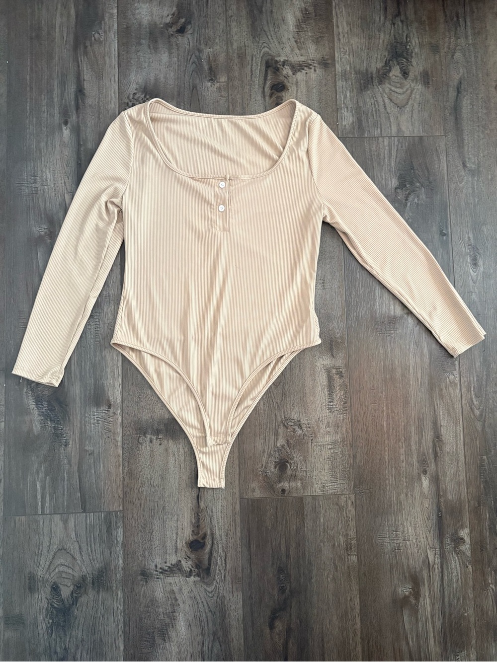 SHEIN Ribbed Long Sleeve Scoop Bodysuit - Light Beige